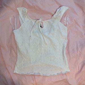 y2k white eyelet top